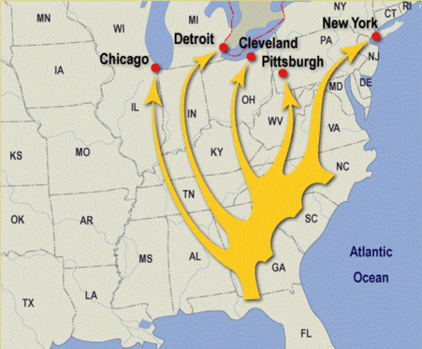 <p>reason why many African Americans migrated from the South to the North during and after World War One</p>
