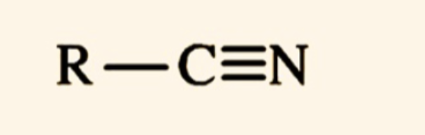 <p>nitrogen triple bonded to carbon bonded to sp3 carbon</p>
