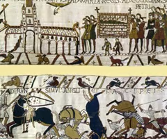 <p>embroidered cloth that depicts the events leading up to the Norman Conquest of England</p>