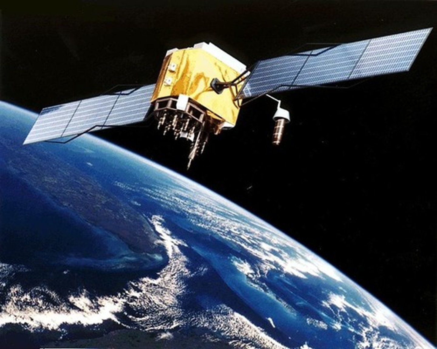 <p>an artificial (man made) body placed in orbit around the earth or moon or another planet in order to collect information or for communication.</p>