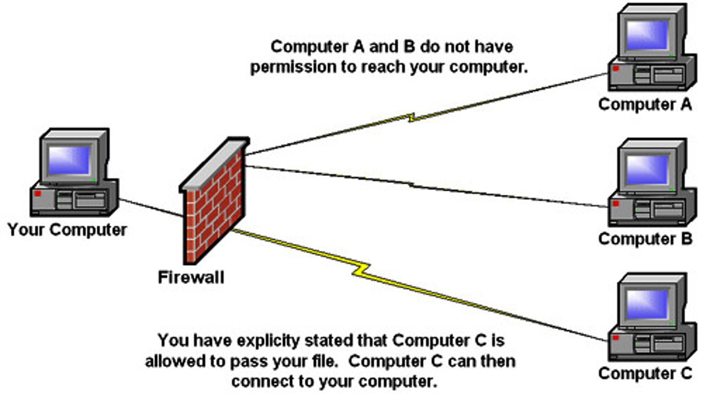 <p>Hardware or software that blocks or filters certain types of network traffic from reaching your computer/device.</p>