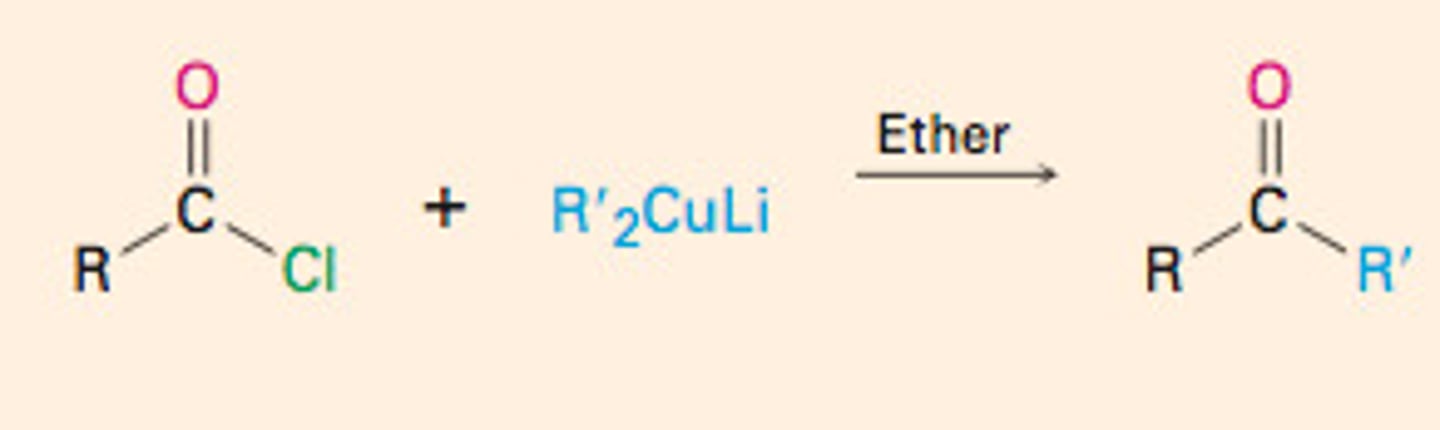 <p>ONLY with Acid chlorides does not react w any other carboxylic acid derivatives (esters, amides, or the carboxylic acids themselves)</p>