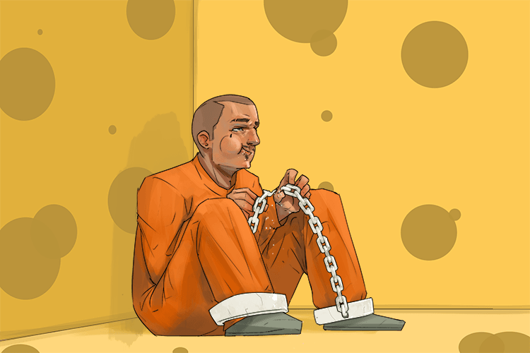 <p>(verb)</p><p>To chain or restrain typically around the ankles.</p><p>Word Associations: Shackles and Handcuff</p>