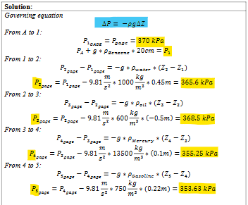 <p>𝑃1= 370 𝑘𝑃𝑎, 𝑃2= 365.6 𝑘𝑃𝑎, 𝑃3= 368.5 𝑘𝑃𝑎, 𝑃4= 355.25 𝑘𝑃𝑎, and 𝑃5= 353.63 𝑘𝑃𝑎</p>