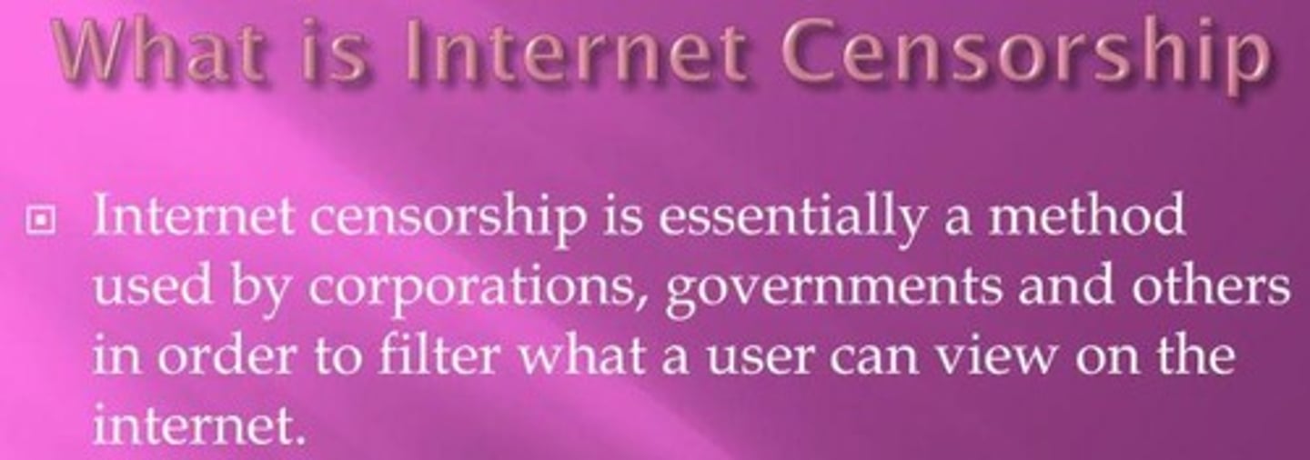 <p>The control or suppression of what can be accessed, published, or viewed on the Internet.</p>