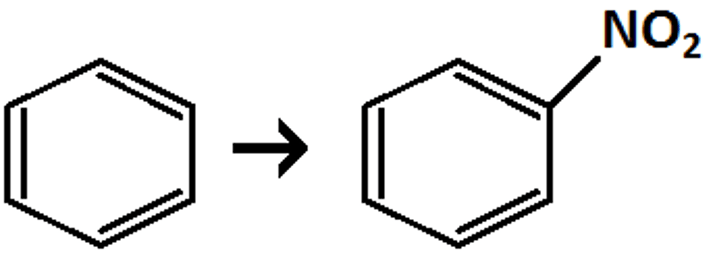 <p>attaches -NO<sub>2</sub> to benzene</p>
