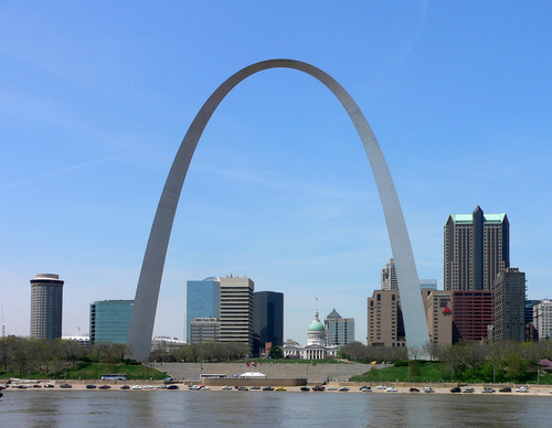 <p>Building</p><p>Gateway Arch</p><p>1965</p><p>a 630-foot (192 m) monument in St. Louis, Missouri, United States. Clad in stainless steel and built in the form of a weighted catenary arch, it is the world&apos;s tallest arch, the tallest man-made monument in the Western Hemisphere, and Missouri&apos;s tallest accessible building.</p>