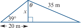 <p>a) find the length x, correct to one decimal place</p><p>b) find the angle θ to the nearest degree.</p>