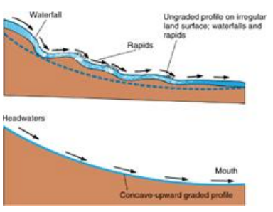 <p>characteristic concave-up longitudinal profile</p>