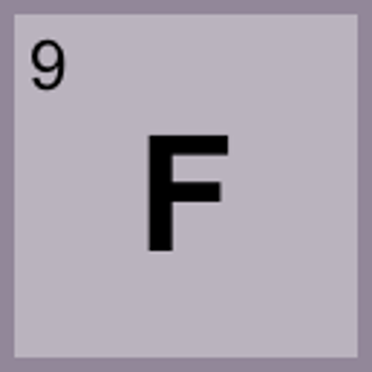 <p>Symbol: F<br>Atomic Mass: 19.00<br>Atomic Number: 9</p>