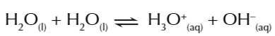 <p>water dissociates into hydroxonium ions AND hydroxide ions</p>