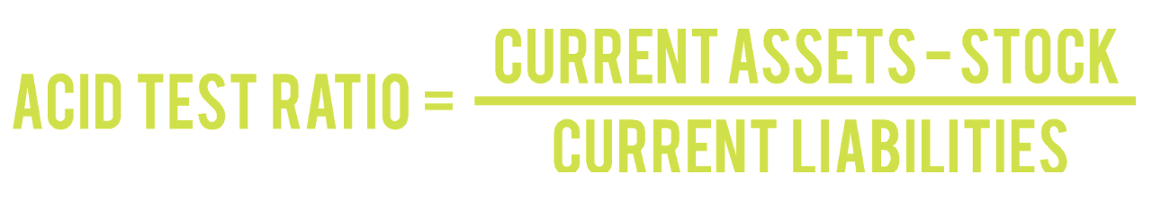 <p>Similar to the current ratio, except it ignores stock when measuring the short-term liquidity of a business. It can be more meaningful as stock is not always easy to convert to cash.</p>