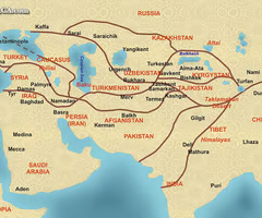 <p>network of Eurasian trade routes</p><p>traded goods such as silk, spices, tea, ivory, cotton, wool, precious metals, diseases, and ideas</p>