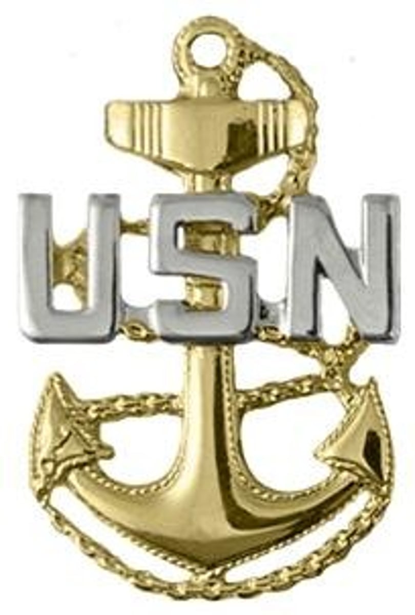 <p>Chief Petty Officer (CPO)</p><p>Gold anchor with USN</p>