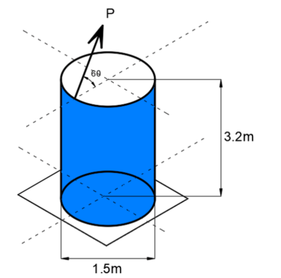 <p>SITUATION. The weight of the cylindrical tank is negligible in comparison with the weight of water it contains (water weighs 9.81kN/m3). The coefficient of friction between the tank and the horizontal surface is u (sub) s.</p><p></p><p>Assuming a full tank, find the smallest force P (kN)required to tip the tank.</p><p>A. 11.81</p><p>B. 14.35</p><p>C. 5.91</p><p>D. 7.18</p><p>Find the smallest coefficient of static friction u (sub) s</p><p>A. 0.17</p><p>B. 0.13</p><p>C. 0.23</p><p>D. 0.31</p><p>If force P = 6.5 kN initiates tipping determine the depth (m) of water in the tank.</p><p>A. 1.67</p><p>B. 0.85</p><p>C. 1.32</p><p>D. 1.45</p>