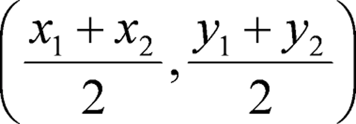 <p>The midpoint (M) between two points (X₁,Y₁) and (X₂,Y₂) is the average of the x values and the y values:</p>
