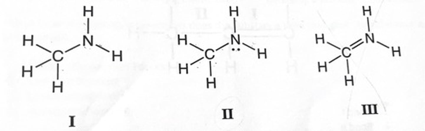 <p>Which of the following Lewis structures could be correct representation(s) for the molecule with the chemical formula CH5N?</p>
