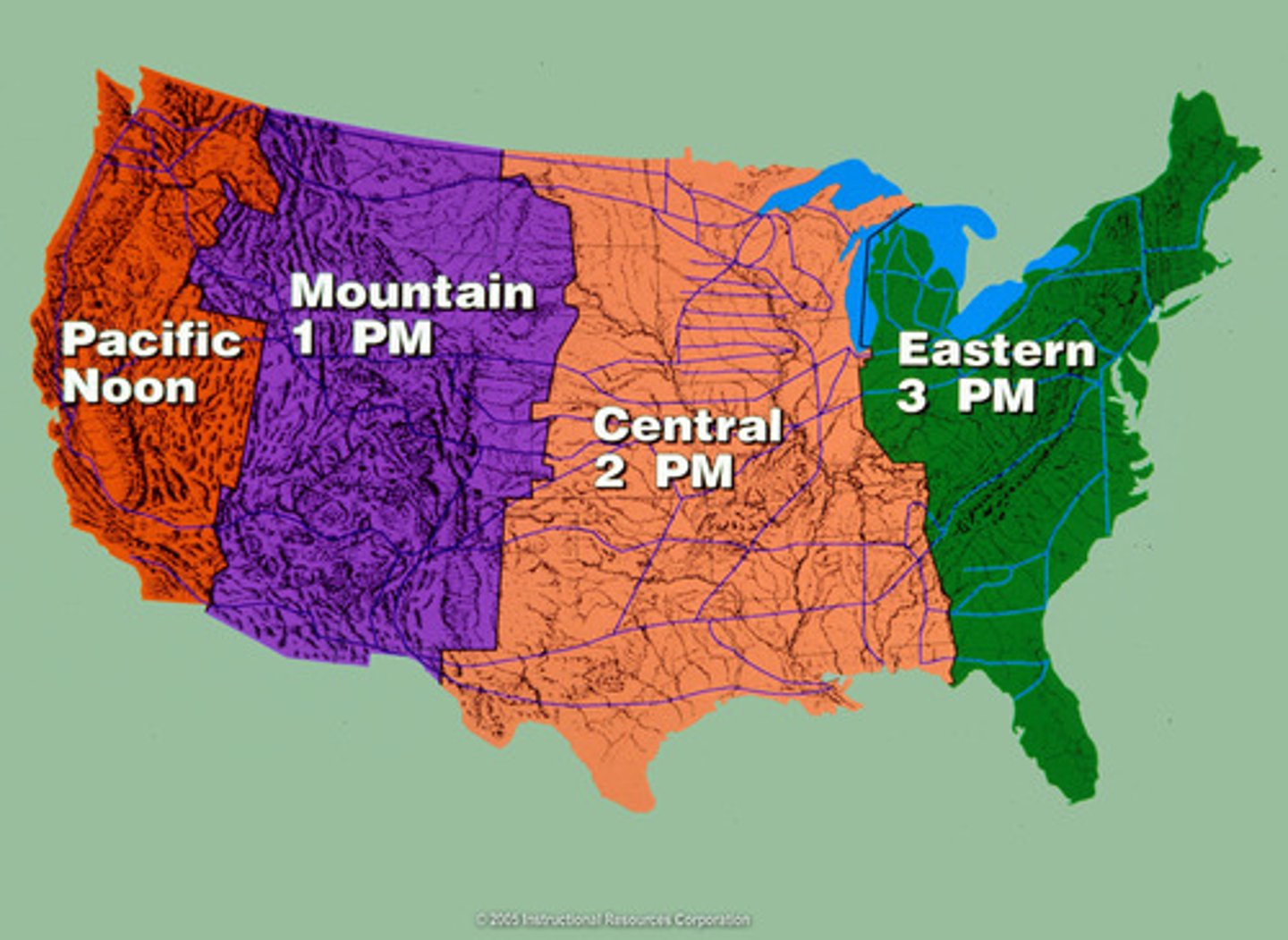 <p>Major railroad companies divided the nation into 4 different zones to divide time.</p>