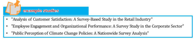 <ul><li><p>gathers data from a group of people through questionnaires or interviews, focusing on numerical information like ratings or Likert scale responses</p></li><li><p>this data collection method helps understand people’s opinions or experiences in a structured way.</p></li></ul><p></p>