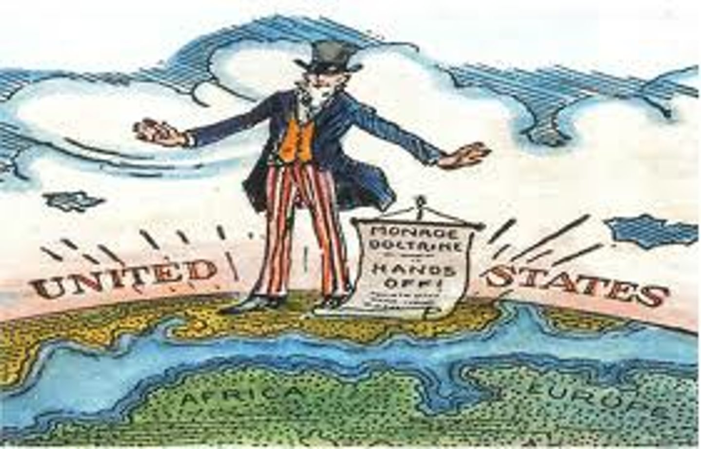 <p>Statement delivered by President James Monroe, warning European powers to refrain from seeking any new territories in the Americas. The United States largely lacked the power to back up the pronouncement, which was actually enforced by the British, who sought unfettered access to Latin American markets.</p>