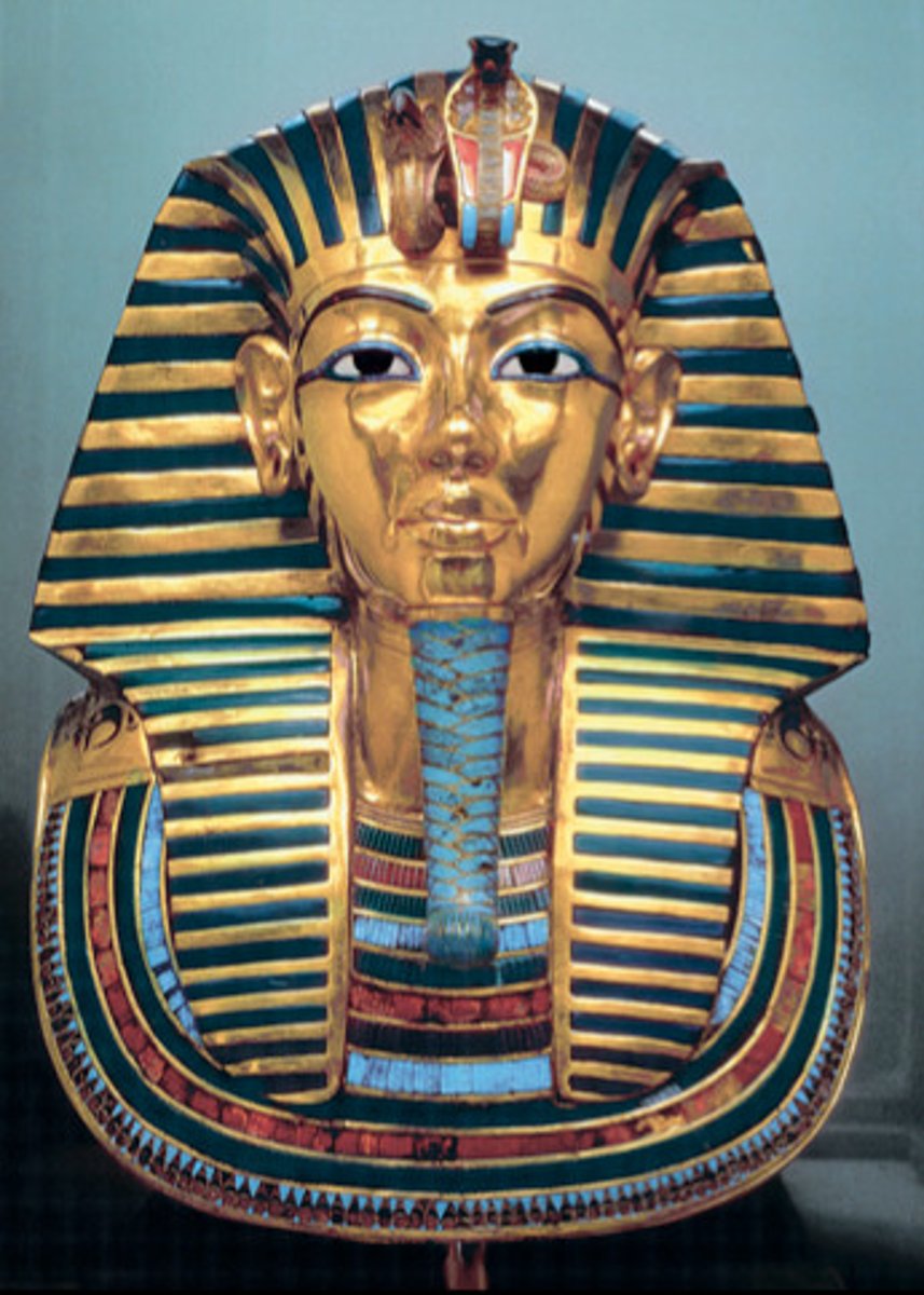 <p>Period: New Kingdom</p><p>Location: Valley of Kings, Luxor (now in Cairo)</p><p>Medium: Gold, colored glass, gemstones</p><p>Discovery: Found by Howard Carter in 1923</p><p>Cultural Impact: Made Tutankhamun the most famous pharaoh despite being historically unimportant</p><p>Legacy: Sparked global revival of interest in ancient Egypt, initiated era of "blockbuster" museum exhibits</p><p>The gold mask of Tutankhamun served as a protective funerary object designed to ensure the pharaoh's resurrection and eternal life.</p>