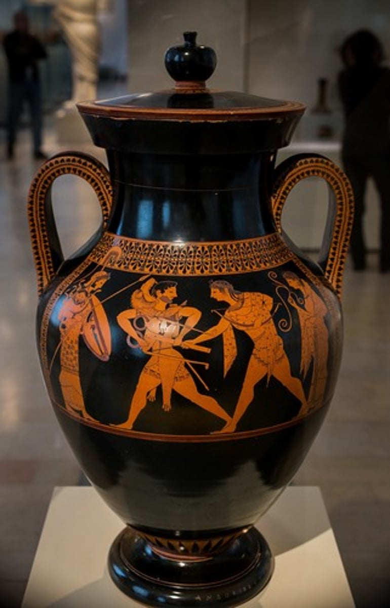 <p>Who The Amphora depicting Apollo and Herakles Struggling for the Tripod was created by the Andokides Painter1, an artist from the ancient Greek city-state of Athens1.</p><p>What The Amphora is an Attic black-figure neck amphora1. It depicts the hero Herakles and the god Apollo vying for possession of the Delphic tripod, which was central to the oracle of Apollo1. On the reverse side, Dionysos, the god of wine, is depicted between a satyr and a maenad1.</p><p>Where The Amphora is now housed in The Met Fifth Avenue in Gallery 1551.</p><p>When The Amphora dates back to around 530 BCE1.</p><p>Why The Amphora is interesting and important for several reasons:</p><p>Artistic Significance: The vase is a technical masterpiece of Archaic painting1. It contains one of the earliest known representations of Apollo and Herakles struggling over the Delphic tripod1, providing valuable insights into mythological depictions during the mid- to late-6th century.</p><p>Cultural Significance: The vase depicts a scene from Greek mythology where Herakles tries to steal the sacred tripod after being enraged that Apollo's priestess at the sanctuary of Delphi would not provide him with an answer to his question2. This scene reflects the penetration of mythological narratives into Greek art1.</p><p>Historical Significance: The introduction of the red-figure technique is attributed to the workshop of Andokides. While we think of red-figure mainly in terms of drawing, it differs from black-figure also in the very different apportionment of glazed and unglazed surfaces on a vase. The preparation of these surfaces was probably the responsibility of the potter, and for this reason, the new technique is associated with a potter rather than a painter1.</p>