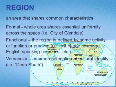 <p>A part of the world that has defining characteristics</p>