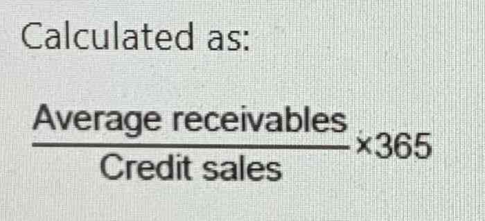 <ul><li><p>Length of time credit is extended to customers.</p></li><li><p>Shorter credit periods are financially prudent but length depends on nature of business too.</p></li><li><p>Delays in invoicing or following up on late payments negatively impact cash flow.</p></li><li><p>If no credit sales then use total sales.</p></li></ul>