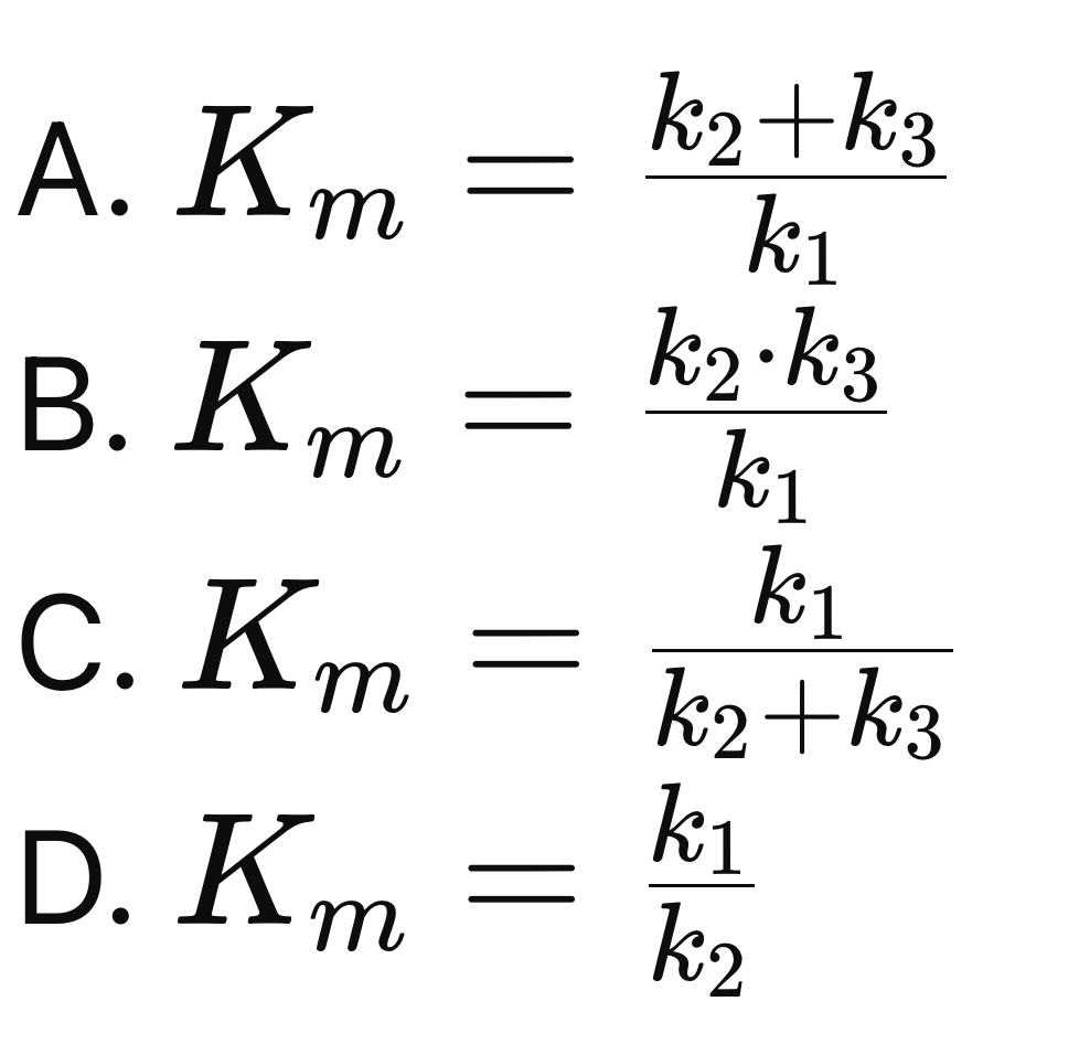 <p>Hằng số Michaelis – Menten K<sub>m</sub>​ được xác định bởi:</p>