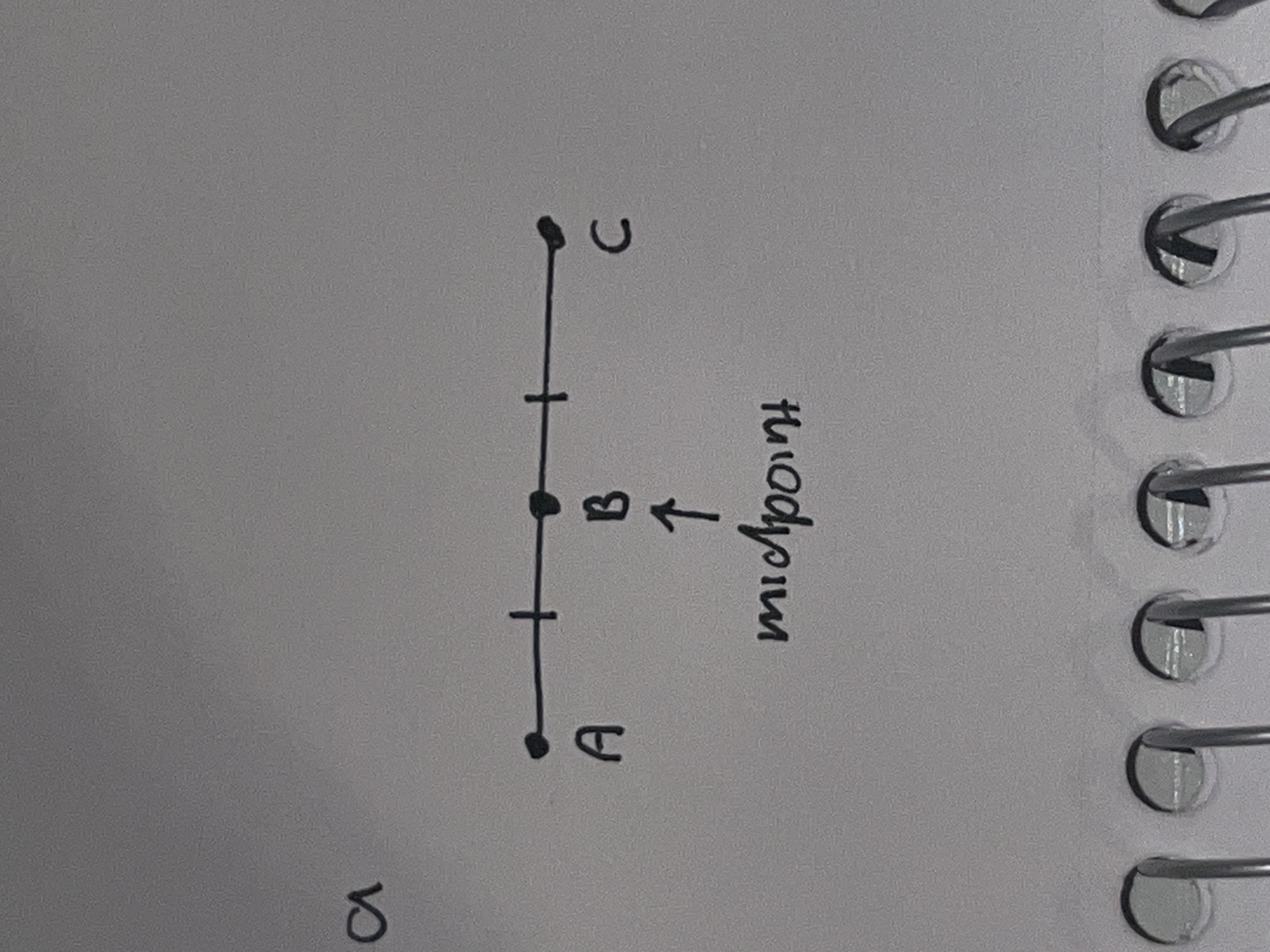 <p>Halfway between a line segment (congruent seg)</p>
