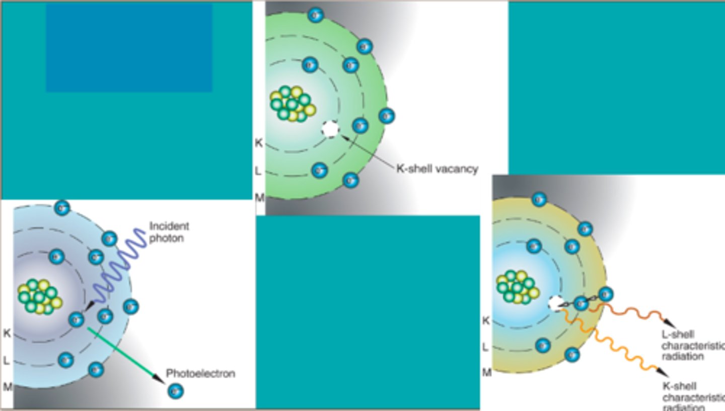 <p>- Occurs within the diagnostic X-ray energy range.​</p><p>- The incoming X-ray photon is completely absorbed by a collision with an inner-shell electron.​</p><p>- Responsible for the largest contribution to patient exposure</p><p>- one of the most important in diagnostic imaging </p>