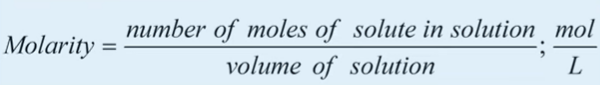 <p><span>the number of moles of a solute per litre of solution</span></p><p><span>mol/L</span></p>