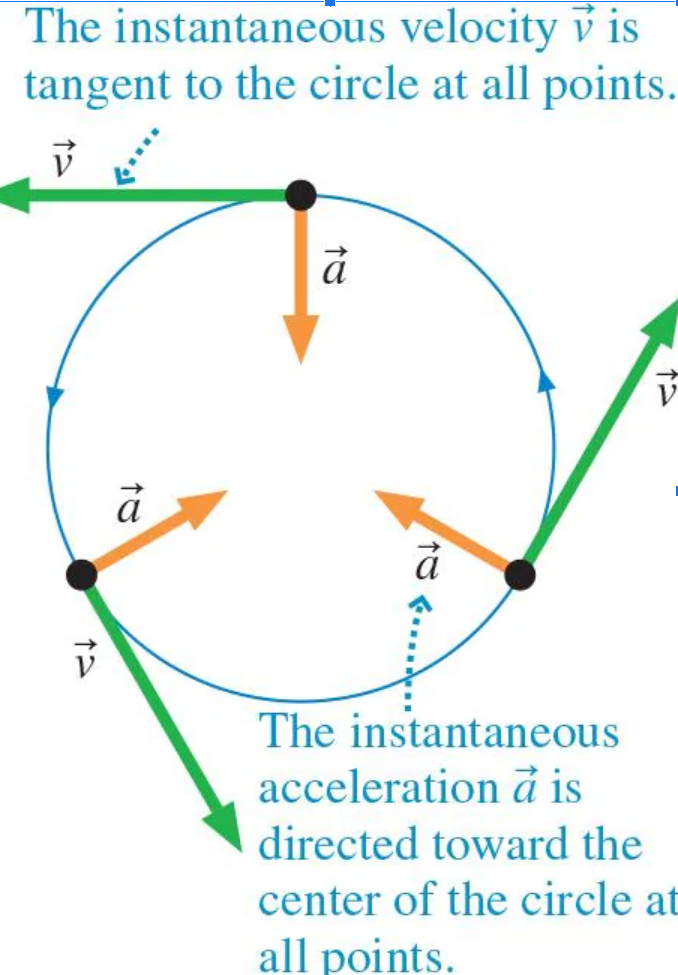 <p>a = v²/r</p><p>always points towards the center of the circle</p>