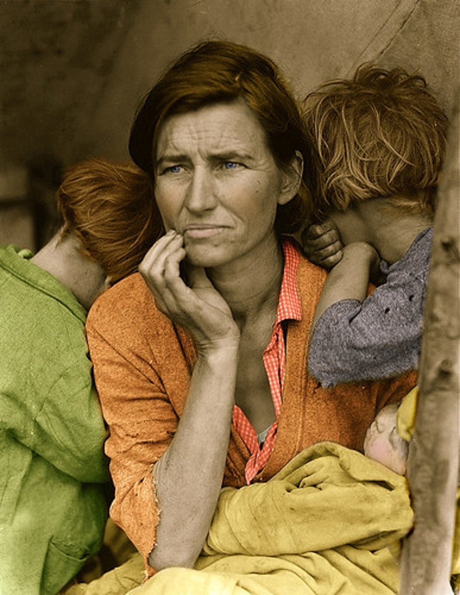<p>(1929-1939) The dramatic decline in the world's economy due to the United State's stock market crash of 1929, the overproduction of goods from World War I, and decline in the need for raw materials from non industrialized nations. Results in millions of people losing their jobs as banks and businesses closed around the world. Many people were reduced to homelessness, and had to rely on government sponsored soup kitchens to eat. World trade also declined as many countries imposed protective tariffs in an attempt to restore their economies.</p>