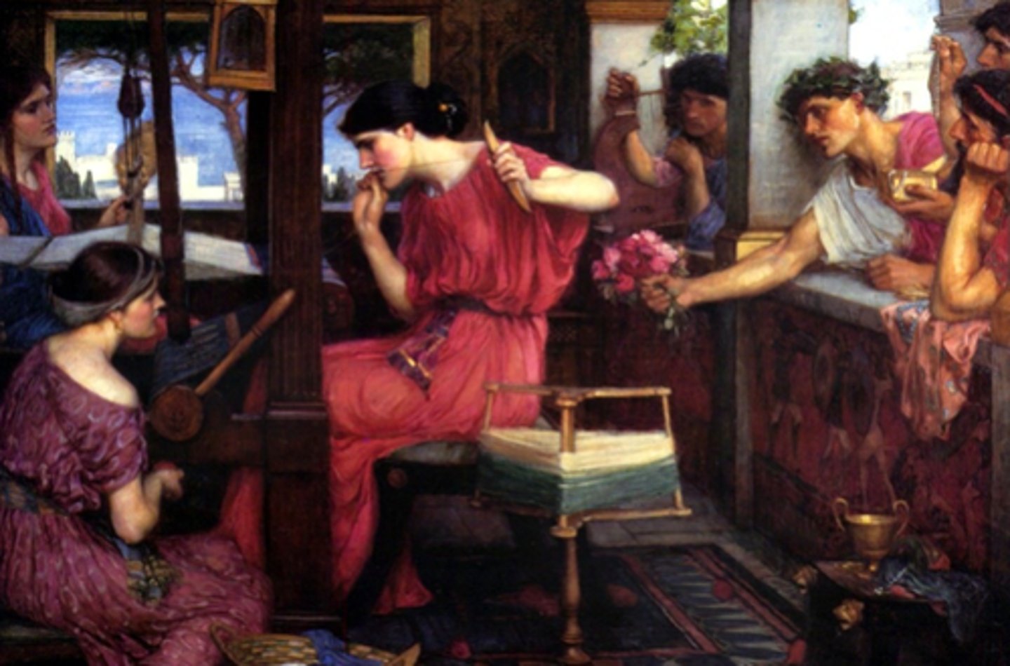 <p>weaving and undoing a shroud for the father of Odysseus</p>