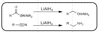 <p>Reduces esters, acids ketones, aldehydes, etc. to alcohols</p><p>Reduces amides, nitriles to primary amines</p><p>Rate effects: Highest is LiAlH4 > LiAl(OR)H3, and so on, decreasing reactivity with more alkoxy groups, but higher selectivity</p><p></p>