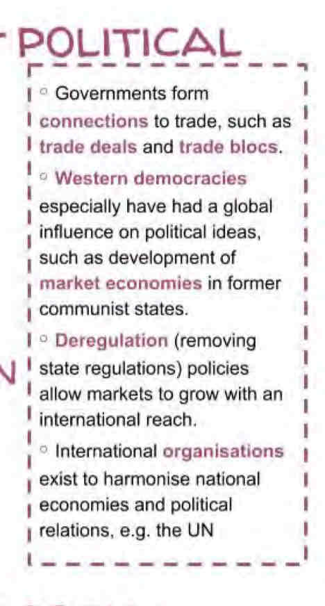 <p>Institutions like UN, IMF and trading blocs like the EU. The EU reduces tariffs to promote free trade and has reduced other protectionist measures</p>