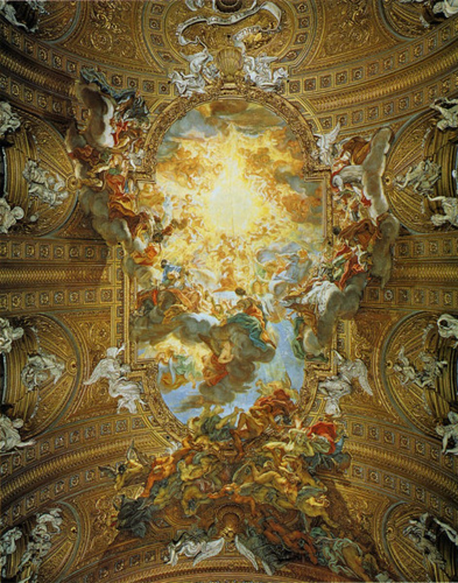 <p>Triumph in the Name of Jesus ceiling fresco of Il Gesu</p>