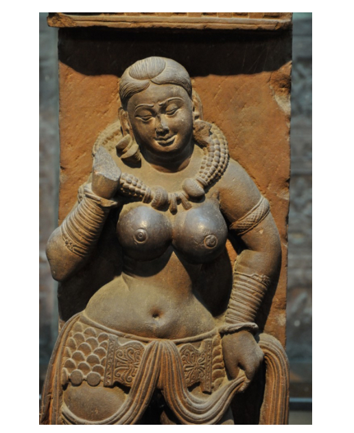 <p>In Hindu and Buddhist art, auspicious female nature spirits, symbolic of fertility and abundance. Yakshi are typically depicted as beautiful and voluptuous, with wide hips, narrow waists, and exaggerated spherical breasts.</p>