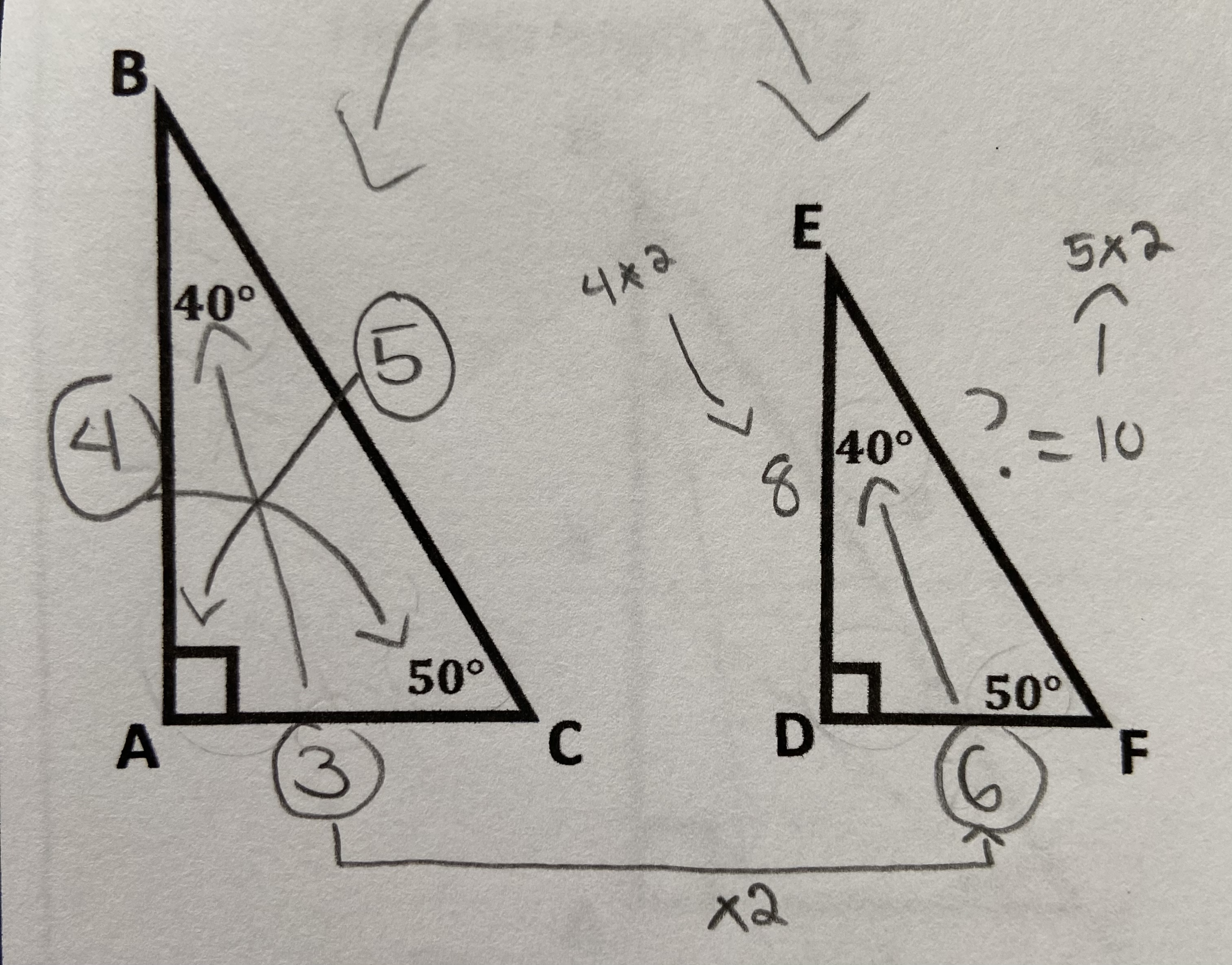 <p>In two triangles with same set of angles, corresponding side lengths (across from the same angle) are proportional</p>