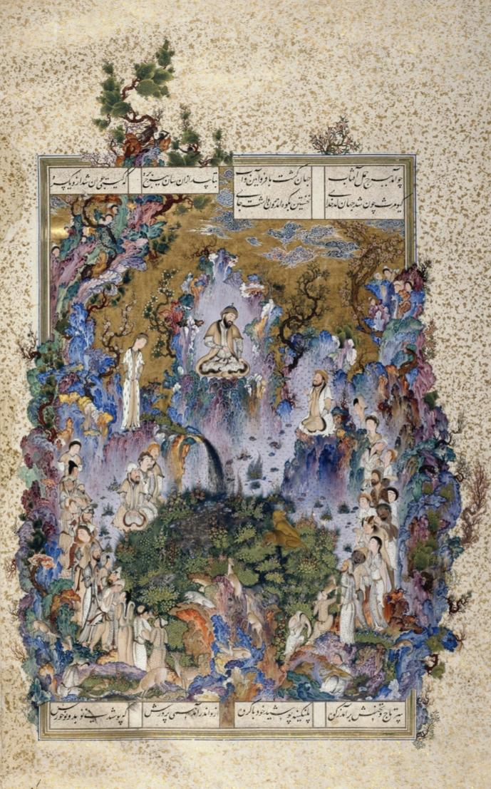 <ul><li><p><strong>Power and prestige</strong>: showcasing Shah Tahmasp’s authority and cultural sophistication</p></li><li><p><strong>Cultural identity</strong>: depicting Iran’s legendary ruler Gayumars and a harmonious kingdom from the <em>Shahnama</em></p></li><li><p>A<strong>rtistic innovation</strong>: blending Persian and Chinese influences with intricate details and vibrant, gold-accented designs</p></li></ul><p></p>