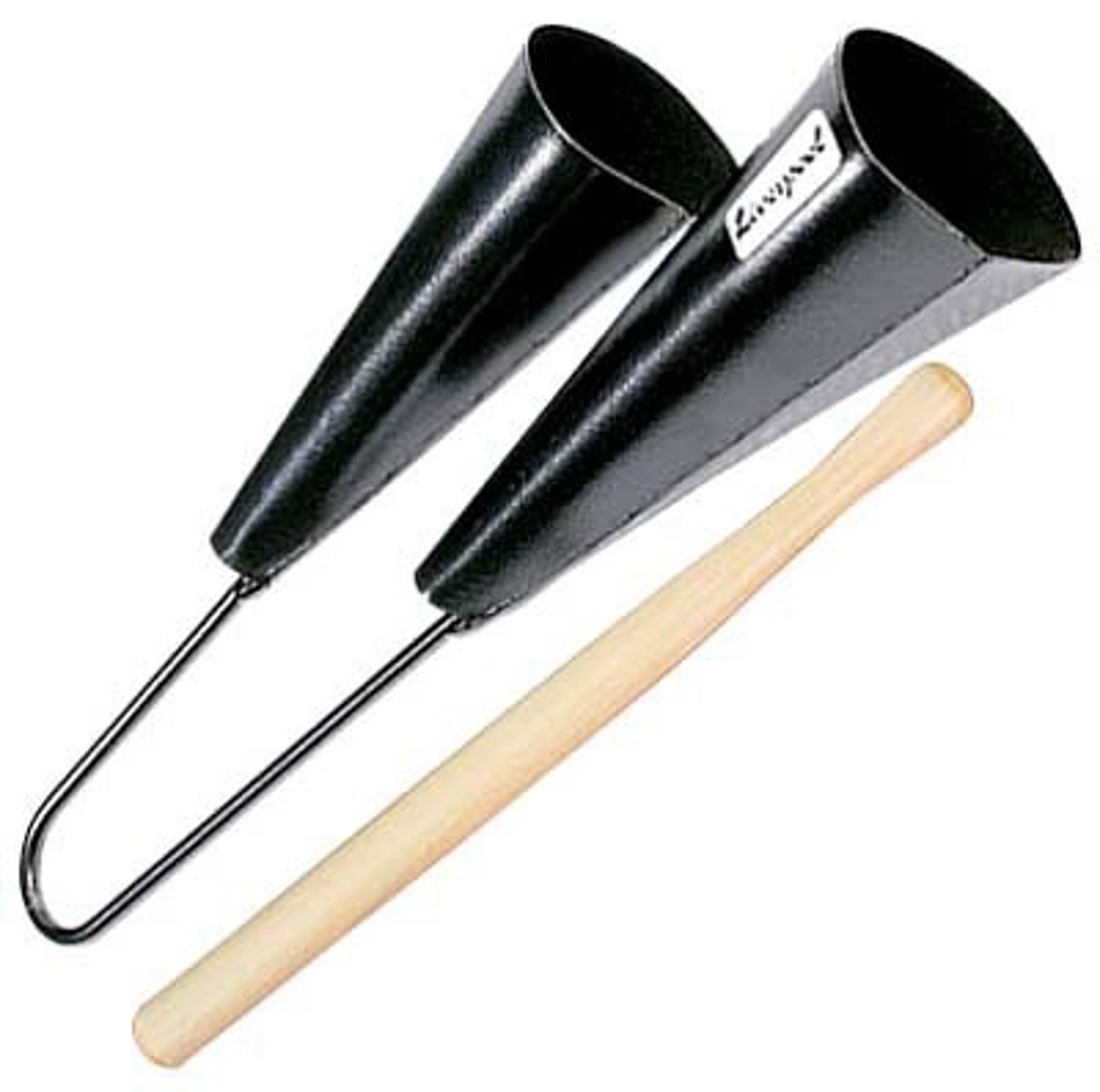 <p>An iron gong with two cowbells welded together.</p>