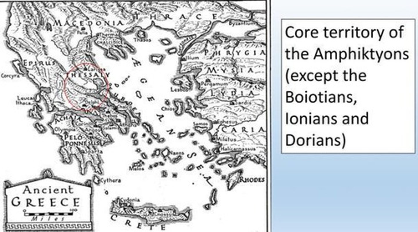 <p>The sanctuary of Apollo was managed by an 'Amphiktyony', consisting of 12 ethnē (tribes) with 2 yearly council meetings.</p>