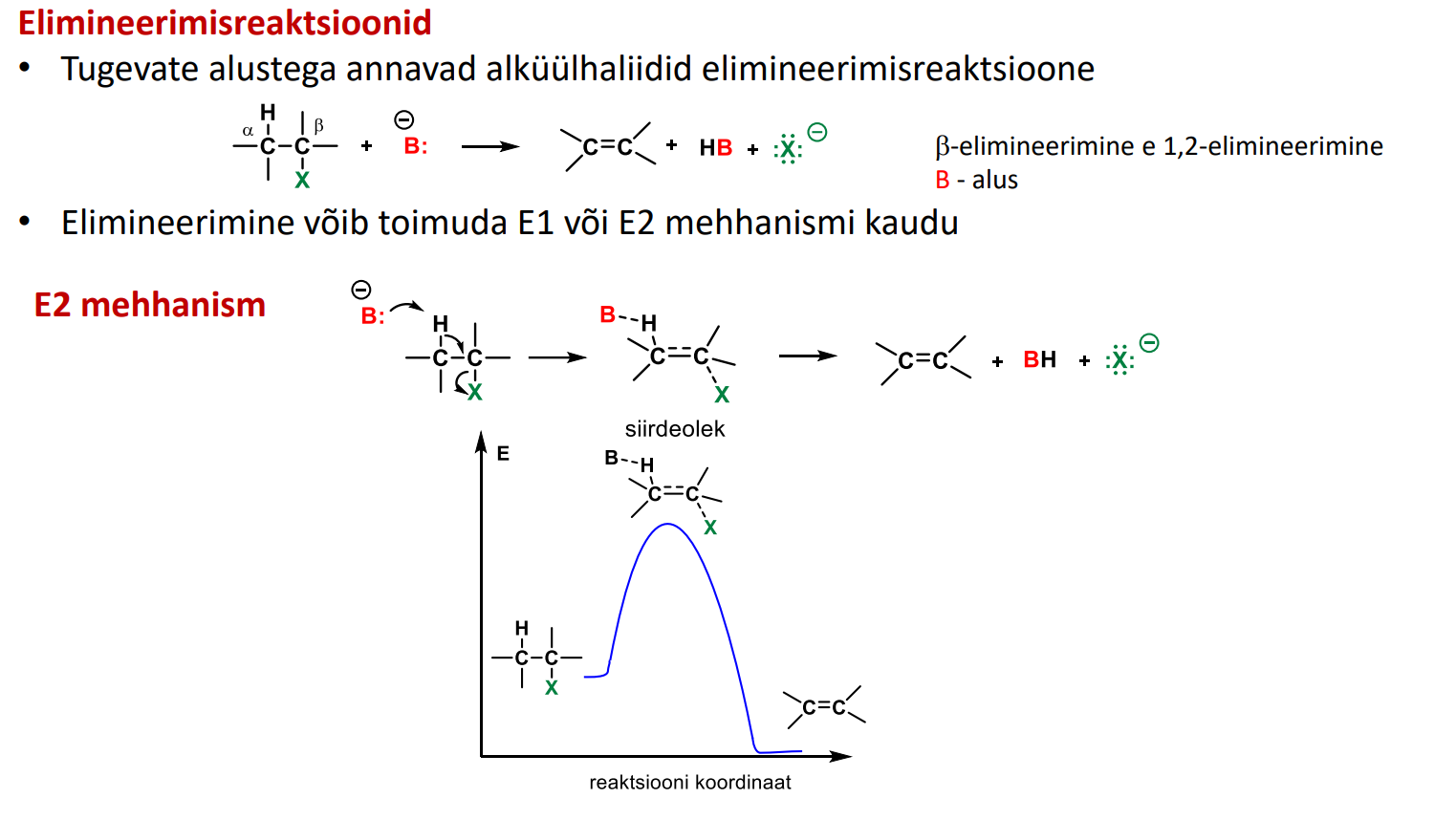 <ol><li><p>otsi delta pluss süsinik </p></li><li><p>otsi H, mis on grabbed on beta carbon </p></li><li><p>3 NOOLT tekib kaksikside! + LG-</p></li></ol><p></p>