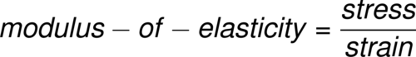 <p>a coefficient of elasticity of a material, expressing the ratio between a unit stress and the corresponding unit strain caused by the stress, as derived from Hooke's law and represented by the slope of the straight-line portion of the stress-strain diagram (coefficient of elasticity)</p>