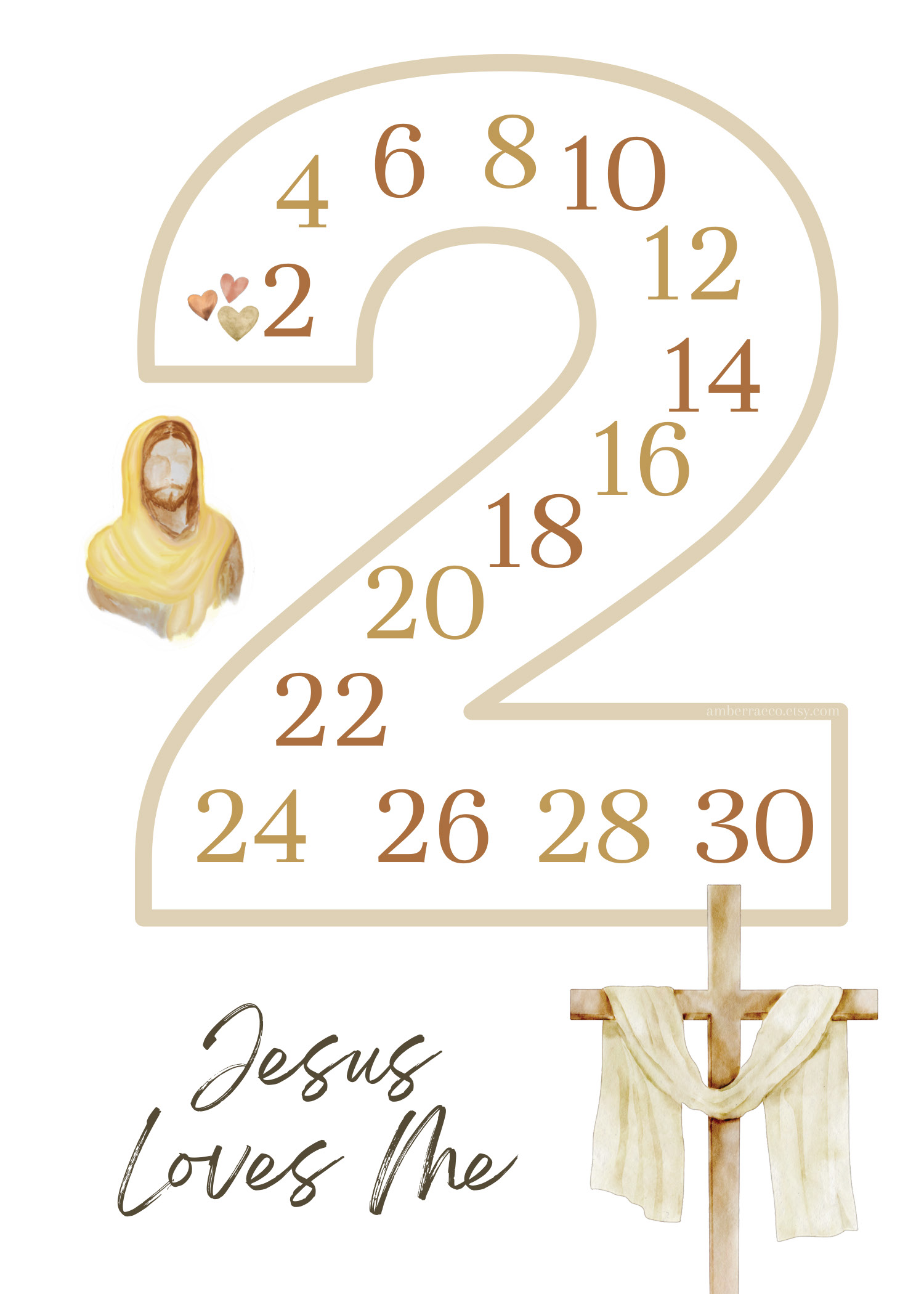 <p>2, 4, 6, 8, 10, 12, 14, 16, 18, 20, 22, 24, 26, 28, 30</p>