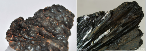 <p>FeO(OH)</p><p>Hand Sample – Black to brown color, may be reddish, H~5-5.5, brown-yellow streak, often massive habit, may be elongated</p>