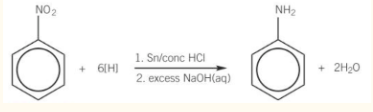 <ul><li><p><span style="background-color: transparent;"><span>phenylamine by reduction of nitrobenzene </span></span></p></li><li><p><span style="background-color: transparent;"><span>nitrobenzene heated under reflux with tin and hydrochloric acid</span></span></p></li><li><p><span style="background-color: transparent;"><span>then reacted with excess sodium hydroxide</span></span></p></li><li><p><span style="background-color: transparent;"><span>tin and hydrochloric acid act as a reducing agent.</span></span></p></li></ul><p><br></p>