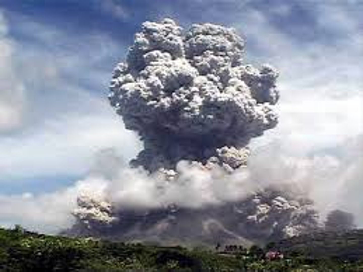 <p>-Blast, release of gasses, steam. sudden release of pressure</p><p>-Pyroclastic material, fragments of lava and rock</p><p>-Pyroclastic flows, incinerates everything in its path</p><p>-Lava flows</p><p>-Tsunami and earthquake</p>