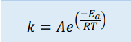 <p>Where k is the rate constant, Ea is the activation energy, R is the gas constant, A is a constant called the pre-exponential factor, and T is the temperature</p>